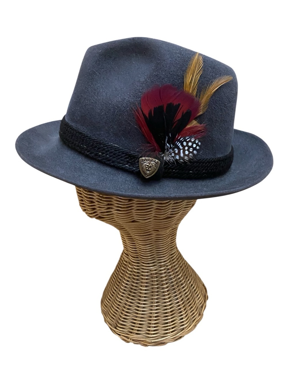 Dobbs Mens Vintage Grey Fur Felted Fedora Hat With Feathers